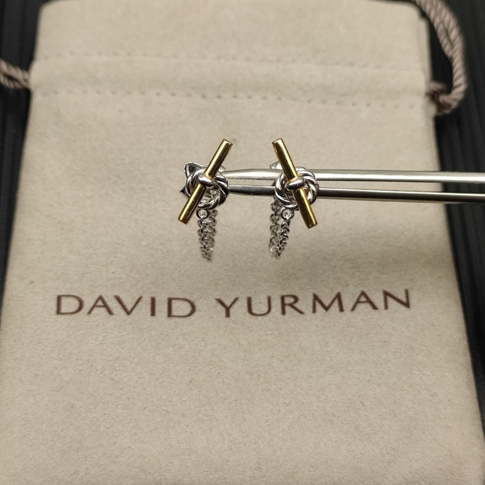 David Yurman Mixed Metal Knot Drop Earrings in Gold & Silver